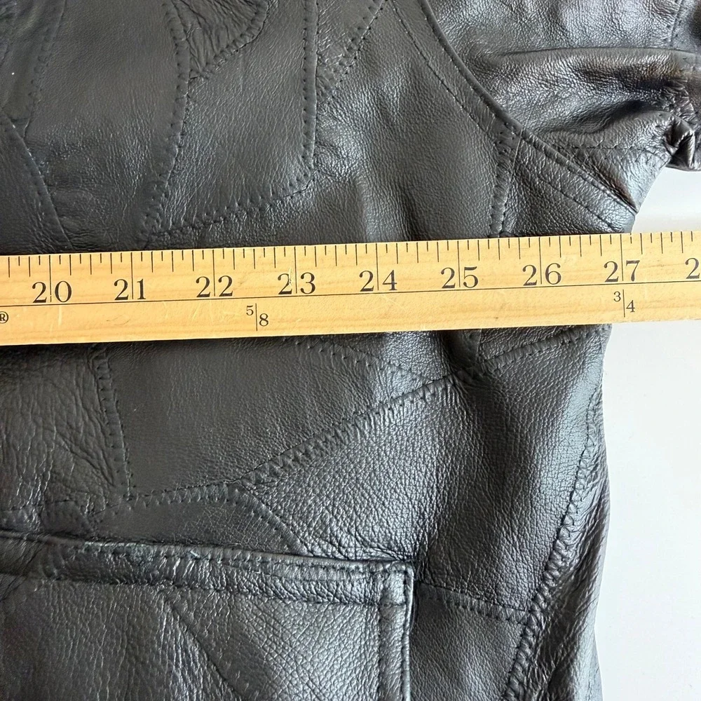 Vintage Genuine Leather Patchwork Bomber Jacket Black Oversized XL 90s Grunge